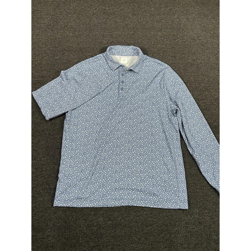 J. Crew Oarsman Shirt Men's XL Blue Henley Floral Print Coolmax Preppy‎ Golf L/S